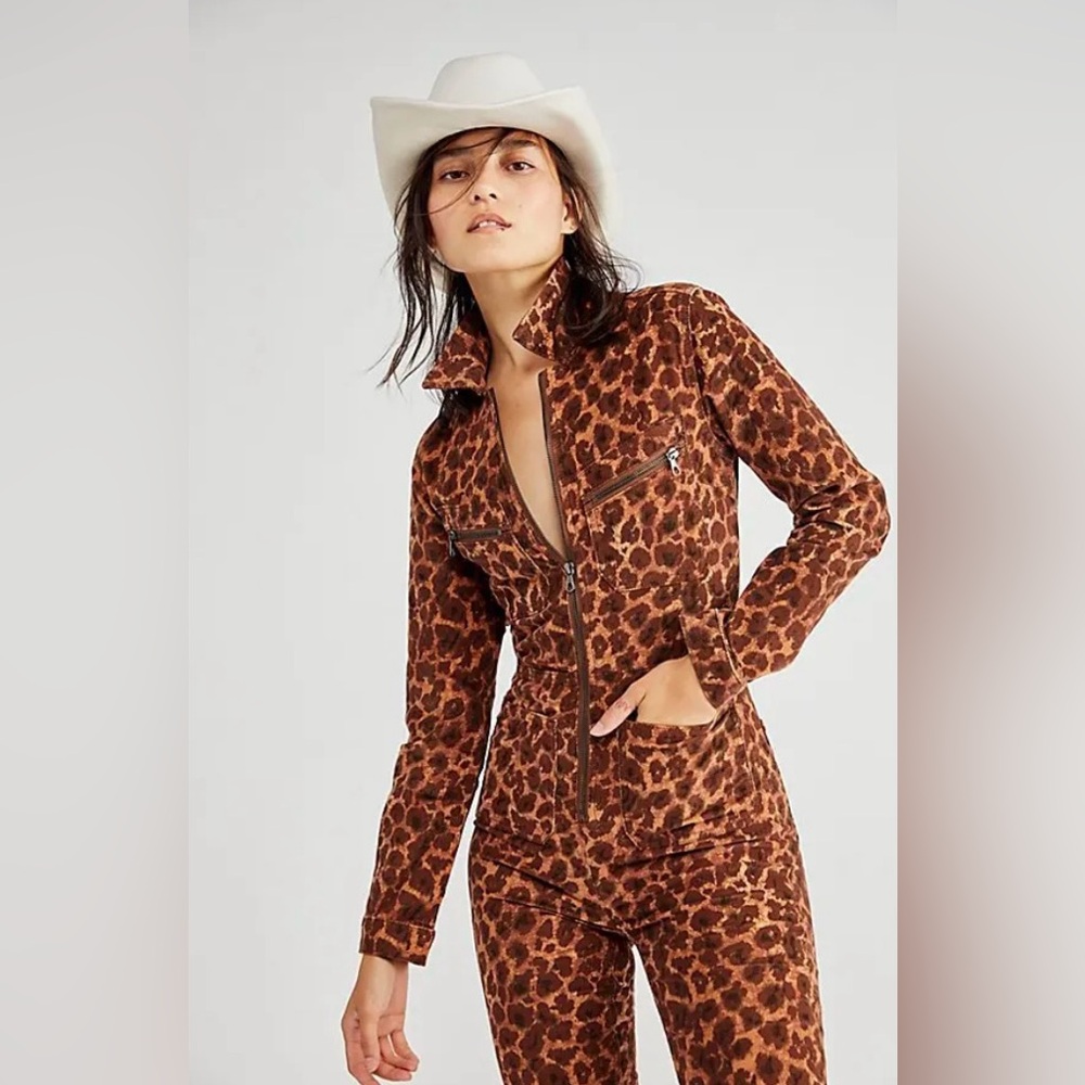 Free People Lennox Leopard Print Jumpsuit